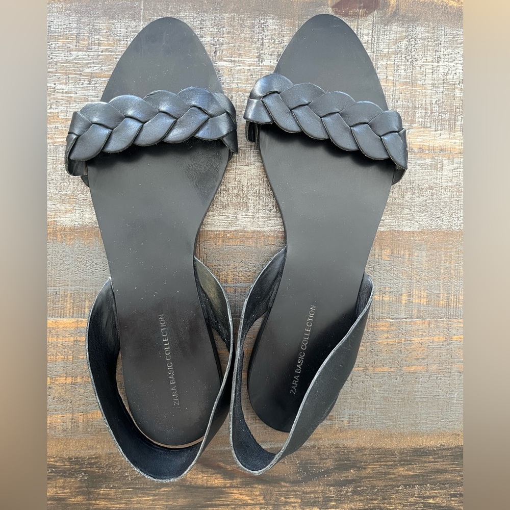 Zara Black Braided Flat Sandals